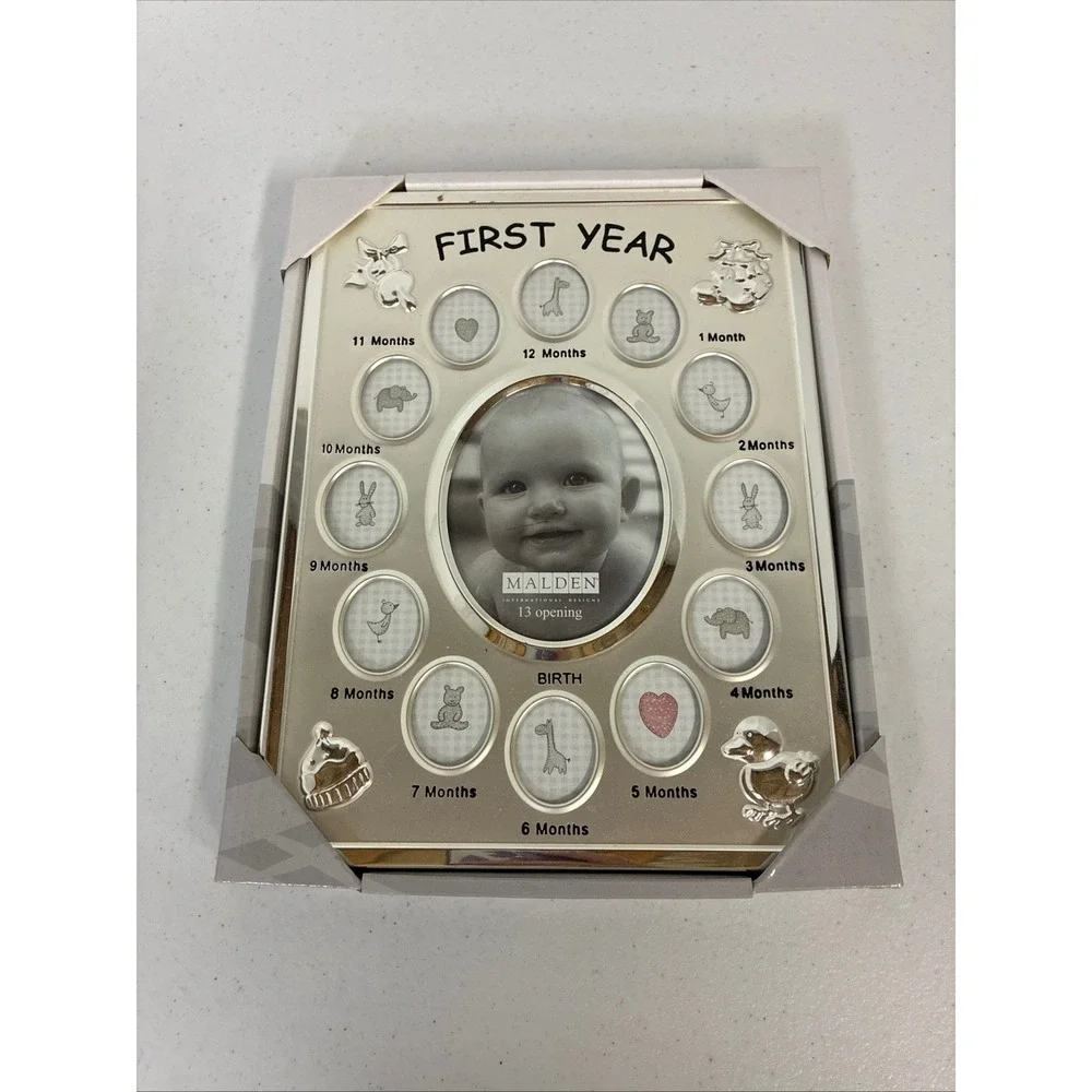 Malden First Year Baby Picture Frame 13 Opening Silver Metal 6987-13 NEW